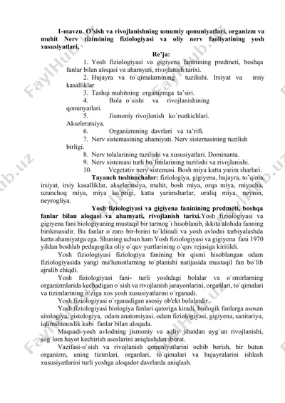 yosh fiziologiyasi va gigiyena — DOCX