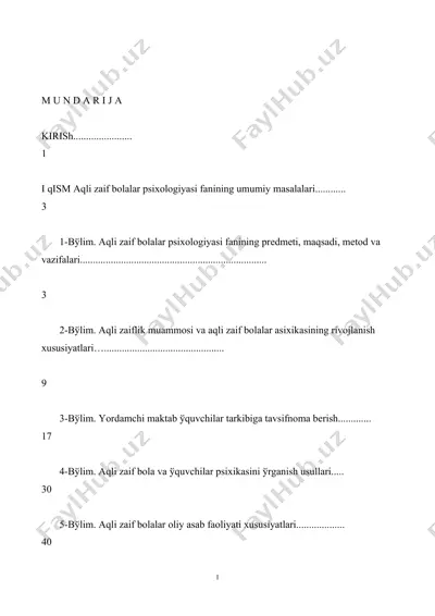 aqli zaif bolalar psixologiyasi — DOC