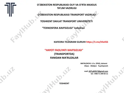 "transportda hayot faoliyati xavfsizligi" — PPTX