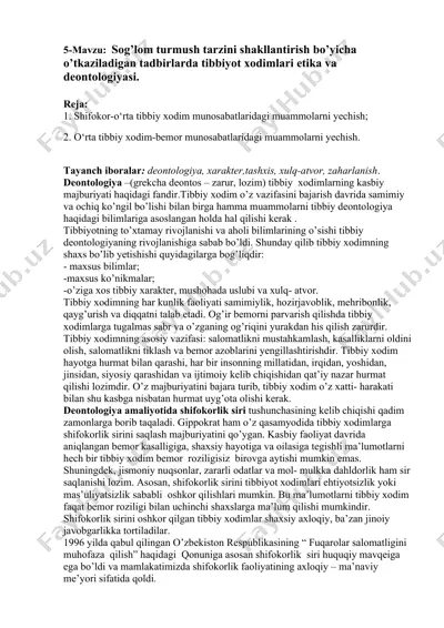 tibbiy deontologiya va etika — DOCX