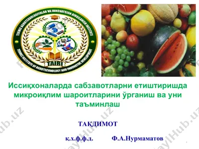 иссиқхоналарда сабзавотларни етиштиришда микроиқлим шароитларини ўрганиш ва уни таъминлаш — PPT