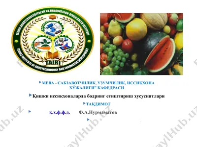 мева - сабзавотчилик, узумчилик, иссиқхона хўжалиги” кафедраси — PPT