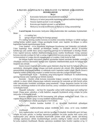 korxonalar faoliyatini moliyalashtirish manbalari — DOCX