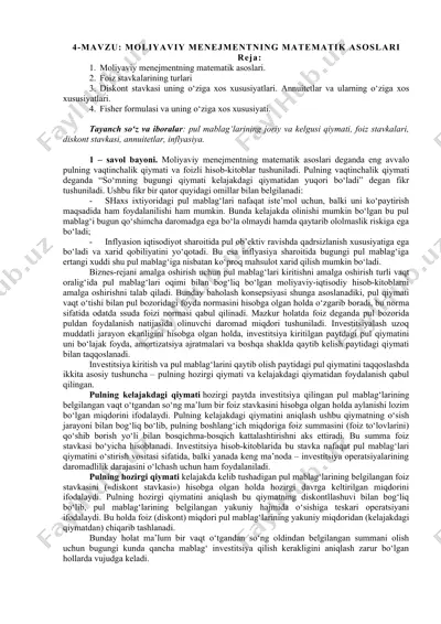 moliyaviy menejmentning matematik asoslari — DOCX
