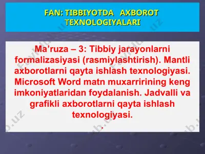 mantli axborotlarni qayta ishlash texnologiyasi — PPT