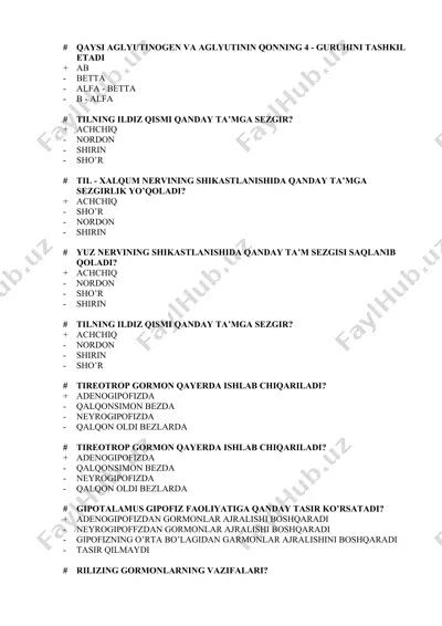 aglyutinogenni va aglyutininni tashkil etadigan qonning 4-guruhini tashkil etadi — DOCX