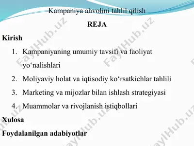 kampaniya ahvoli va intahlil qilish — PPTX