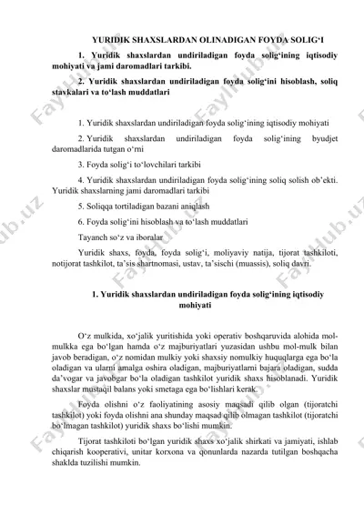 yuridik shaxslardan olinadigan foyda solig‘i — DOCX