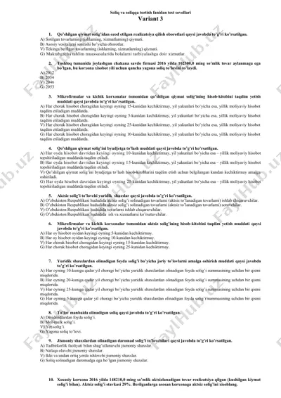 soliq va soliqqa tortish fanidan test sovollari — DOC