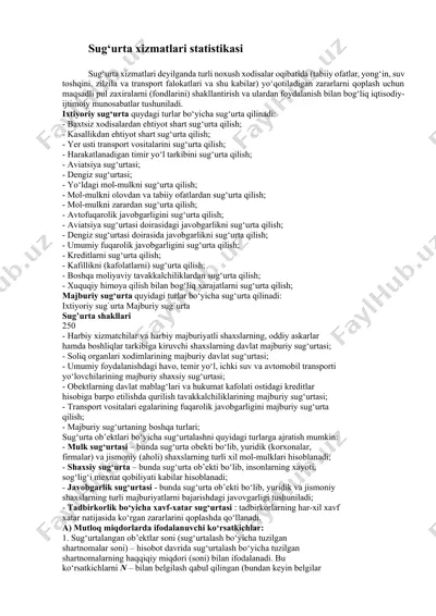 sug‘urta xizmatlari statistikasi — DOCX