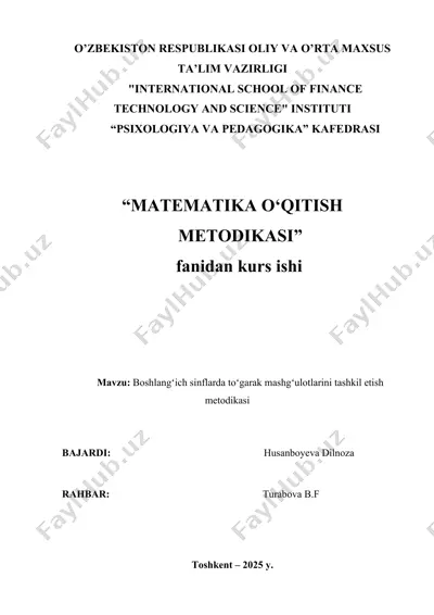boshlangʻich sinflarda toʻgarak mashgʻulotlarini tashkil etish metodikasi — DOCX