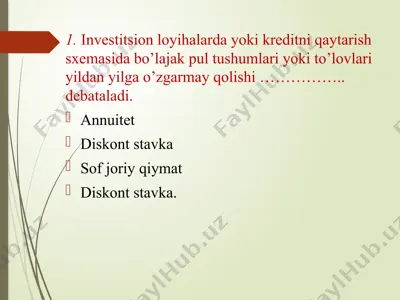 investitsion loyihalar va kreditlar uchun finansiyaviy konseptlar — PPTX