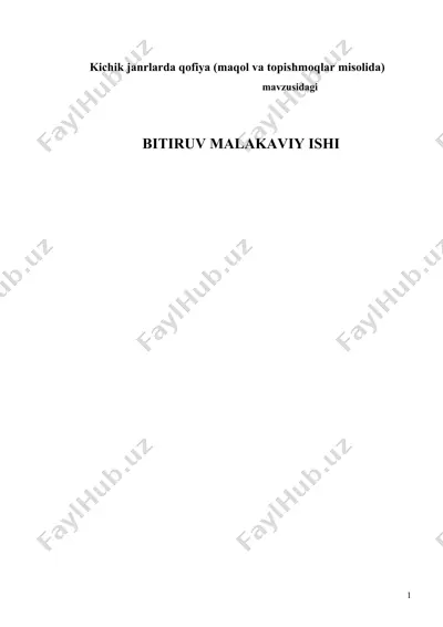 kichik janrlarda qofiya (maqol va topishmoqlar misolida) — DOC
