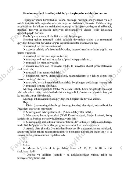 mustaqil ishni bajarish bo‘yicha qisqacha uslubiy ko‘rsatma — DOCX