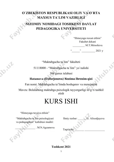 maktabgacha ta'limda boshqaruv va menejment — DOC