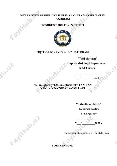 "mikroiqtisodiyot va makroiqtisodiyot" fanidan yakuniy nazorat savollari — DOCX
