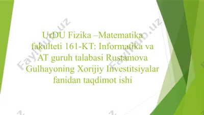 xorijiy investitsiyalar fanida taqdimotishi — PPTX