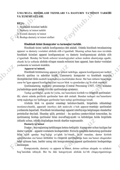 hisoblash tizimlari va dasturiy ta’minot tarkibi va xususiyatlari — PDF