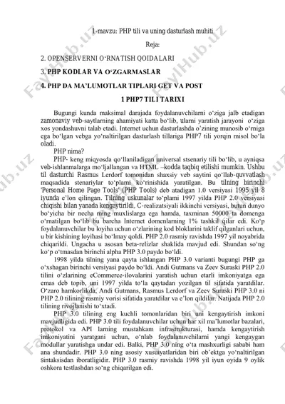 php tili va uning dasturlash muhiti — PDF