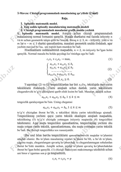 chiziqli programmalash masalasining qo‘yilishi (2 soat) — PDF