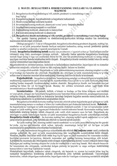 buxgalteriya hisobi fanining usullari va ularning mazmuni — PDF