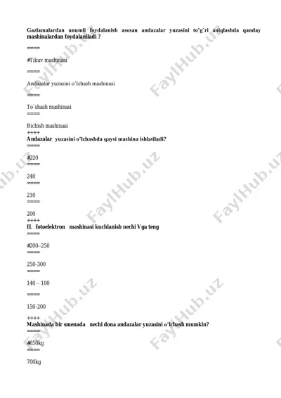 gazlamalardan unumli foydalanish asosan andazalar yuzasini to’g`ri aniqlash mashinalari — PDF