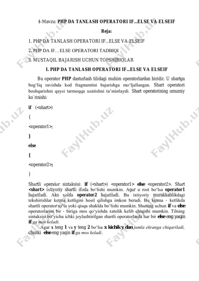 php da tanlash operatori if...else va elseif — PDF