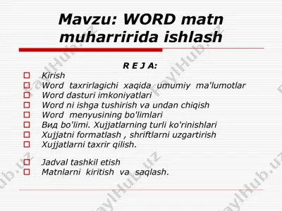 word dasturi haqida umumiy ma'lumotlar — PDF
