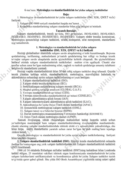 metrologiya va standartlashtirish bo‘yicha xalqaro tashkilotlar — PDF