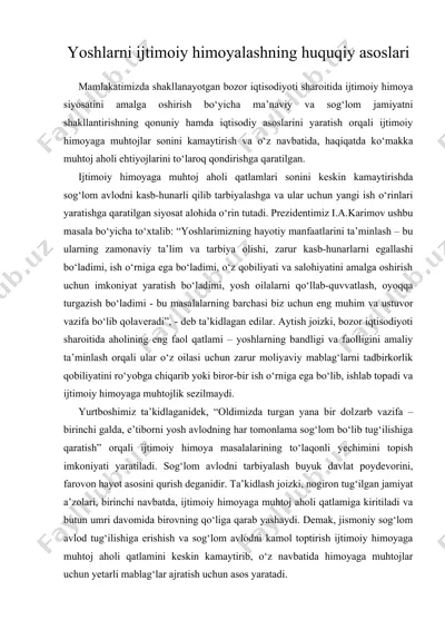 yoshlarni ijtimoiy himoyalashning huquqiy asoslari — DOC