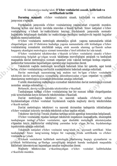 laboratoriya mashg‘uloti. o'lchov vositalarini sinash, kalibrlash va sertifikatlash tartibi — PDF