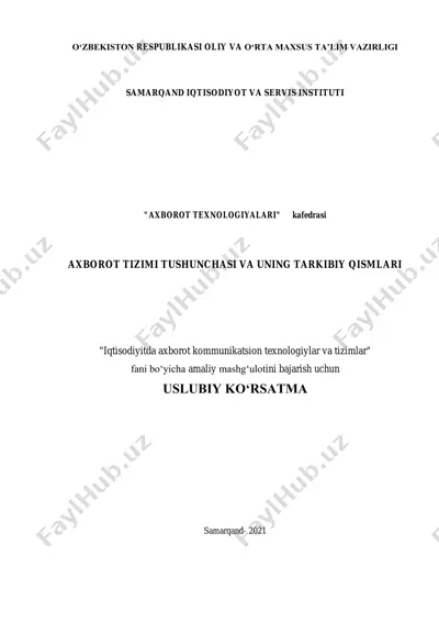 uslubiy ko‘rsatma "iqtisodiyitda axborot kommunikatsion texnologiylar va tizimlar" fani bo‘yicha — PDF