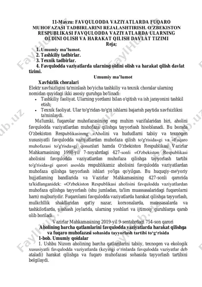 favqulodda vaziyatlarda fuqaro muhofazasi tadbirlarini rejalashtirish — PDF