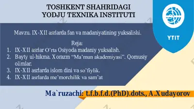 ix-xii asrlarda fan va madaniyatining yuksalishi — PDF