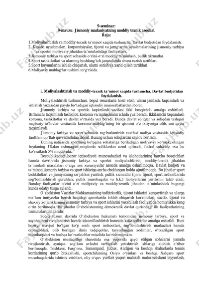 jismoniy madaniyatning moddiy texnik asoslari seminar 9 — PDF