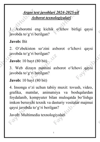 argos test javoblari 2024-2025 — DOCX