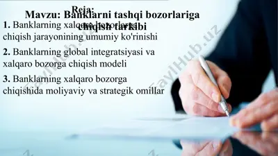 banklarni tashqi bozorlariga chiqish tarkibi — PPTX