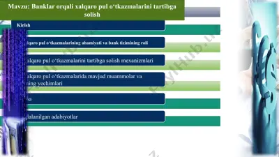 banklar orqali xalqaro pul o‘tkazmalarini tartibga solish — PPTX