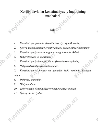 xorijiy davlatlar konstitutsiyaviy huquqining manbalari — DOC