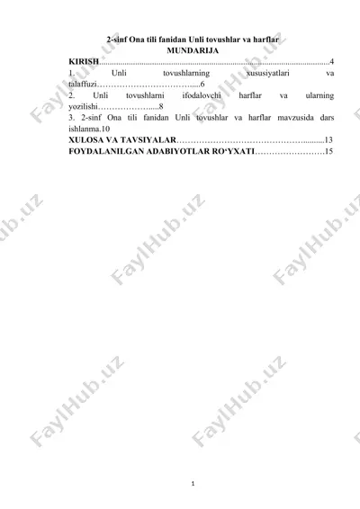 2-sinf ona tili fanidan unli tovushlar va harflar — DOCX