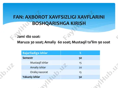 axborot xavfsizligi xavflarini boshqarish — PDF