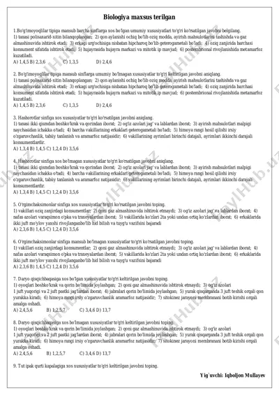bo'g'imoyoqlilar tipiga mansub biologiya sinflari haqida — PDF