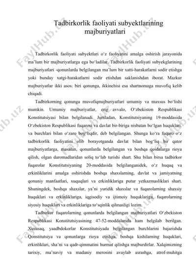 tadbirkorlik faoliyati subyektlarining majburiyatlari — DOC