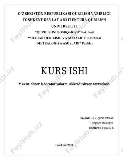 sinov laboratoriyalarini akkreditsiyaga tayyorlash — PDF