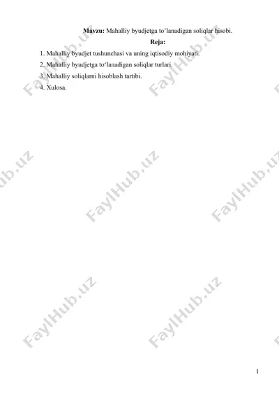 mahalliy byudjetga to’lanadigan soliqlar hisobi — DOCX