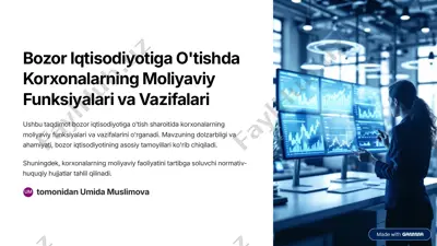 bozor iqtisodiyotida korxonalarning moliyaviy funksiyalari va vazifalari — PDF