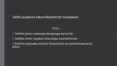 tahlil usullarini takomillashtirish masalalari — PPTX