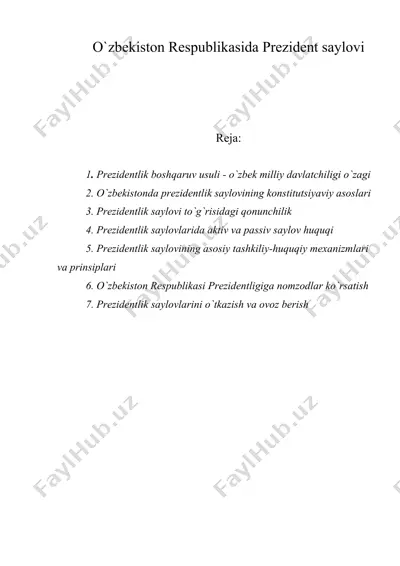 o`zbekiston respublikasida prezident saylovi — DOC