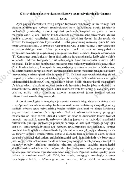 o'qituvchilarda axborot kommunikatsiya texnologiyalaridan foydalanish — DOCX