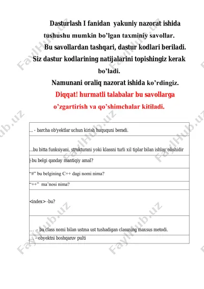 dasturlash fanidan yakuniy nazorat ishi — PDF